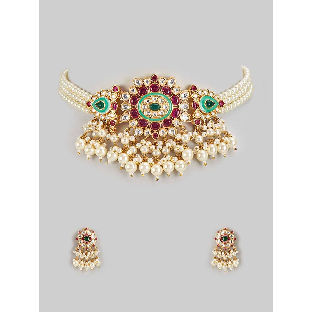 PRIHAN LUXURY Multi-Color Swaroop Pearl Choker Jewellery Set