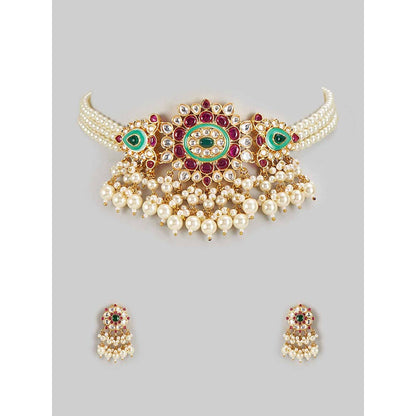 PRIHAN LUXURY Multi-Color Swaroop Pearl Choker Jewellery Set