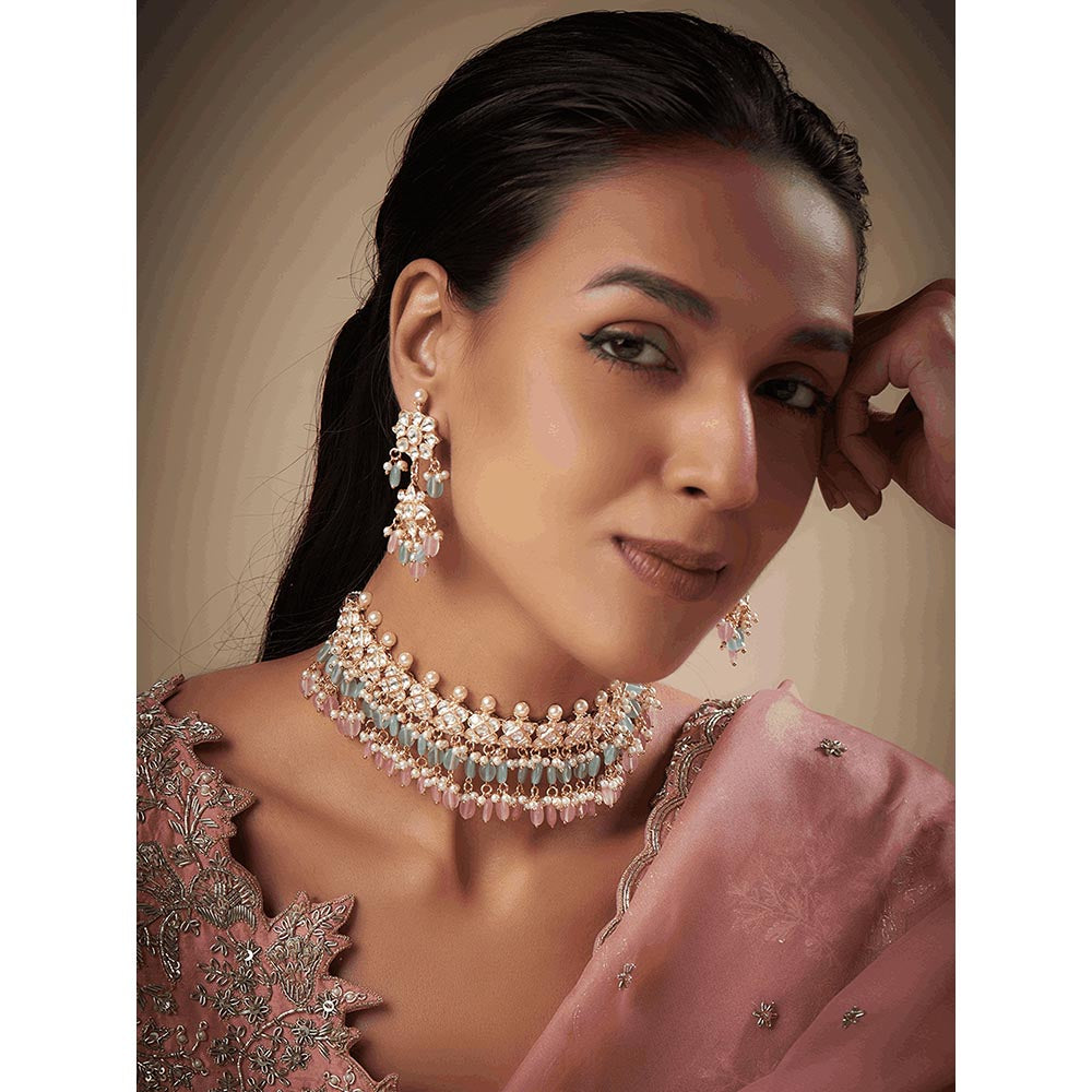 PRIHAN LUXURY Multi-Color Radiating Kundan Choker Jewellery Set
