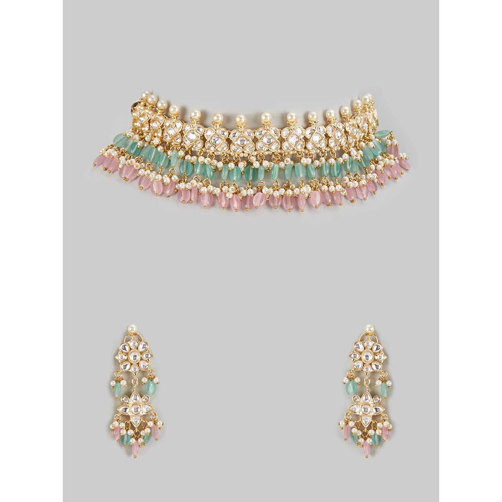 PRIHAN LUXURY Multi-Color Radiating Kundan Choker Jewellery Set