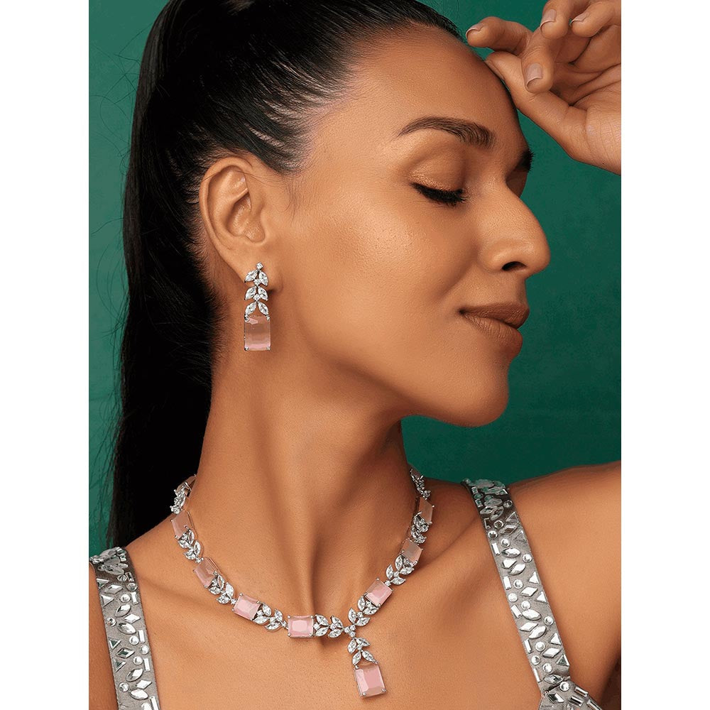 PRIHAN LUXURY Pink & White Quartz Jewellery Set