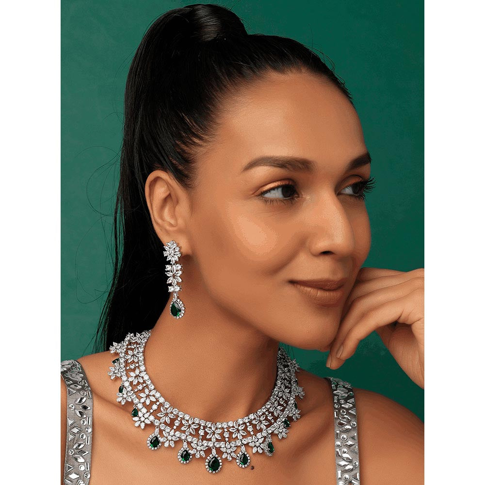 PRIHAN LUXURY White & Green Mystic Emerald Jewellery Set