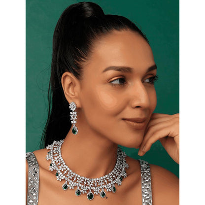 PRIHAN LUXURY White & Green Mystic Emerald Jewellery Set