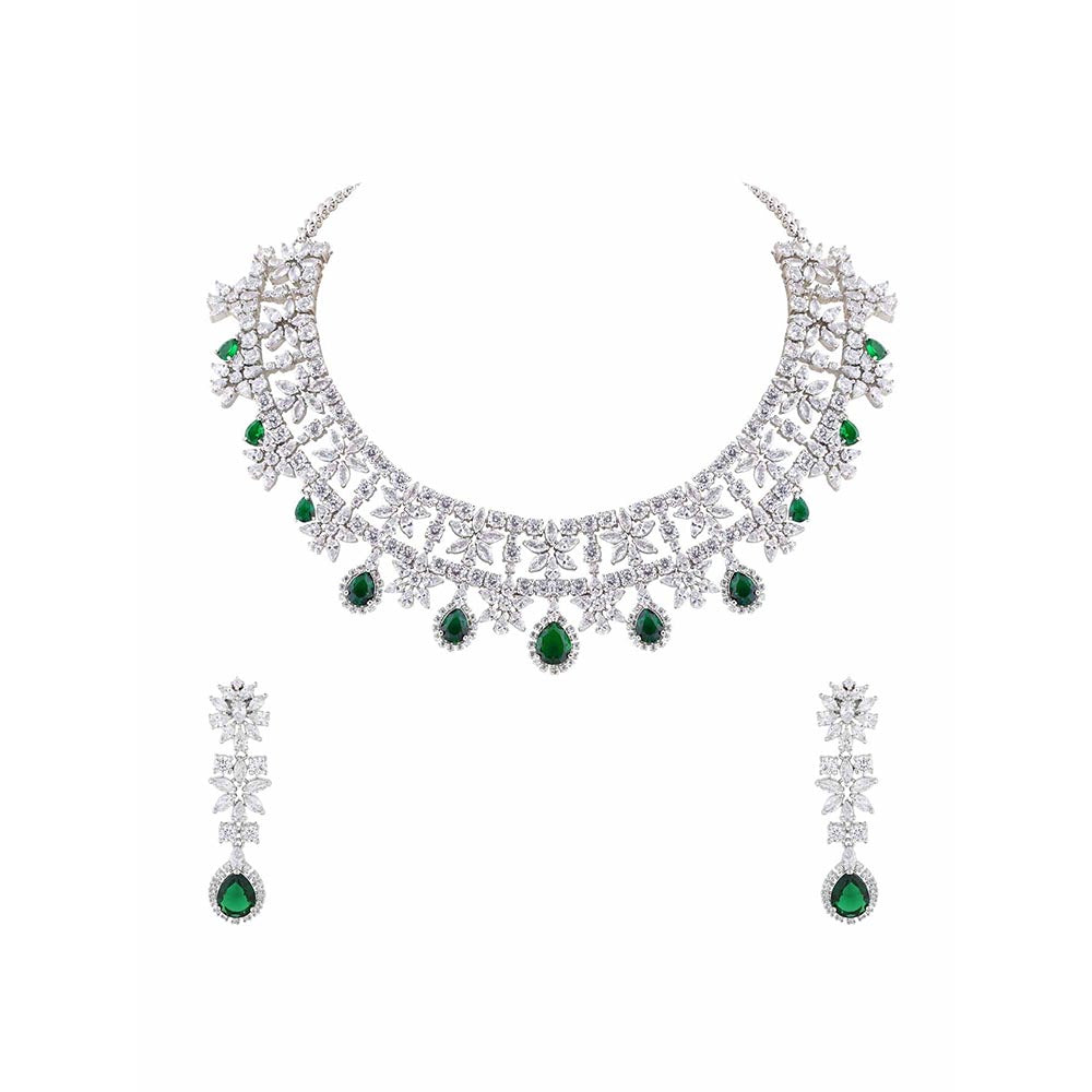 PRIHAN LUXURY White & Green Mystic Emerald Jewellery Set