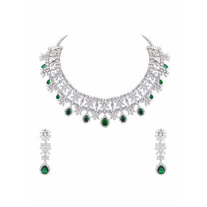 PRIHAN LUXURY White & Green Mystic Emerald Jewellery Set
