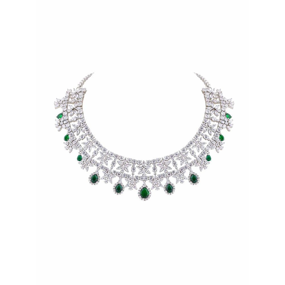 PRIHAN LUXURY White & Green Mystic Emerald Jewellery Set