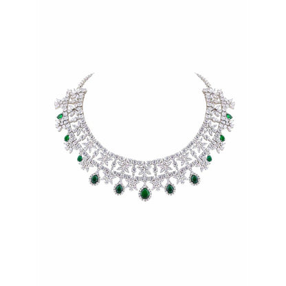 PRIHAN LUXURY White & Green Mystic Emerald Jewellery Set