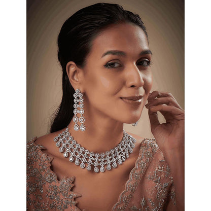 PRIHAN LUXURY White Splendid Charm Diamond Jewellery Set