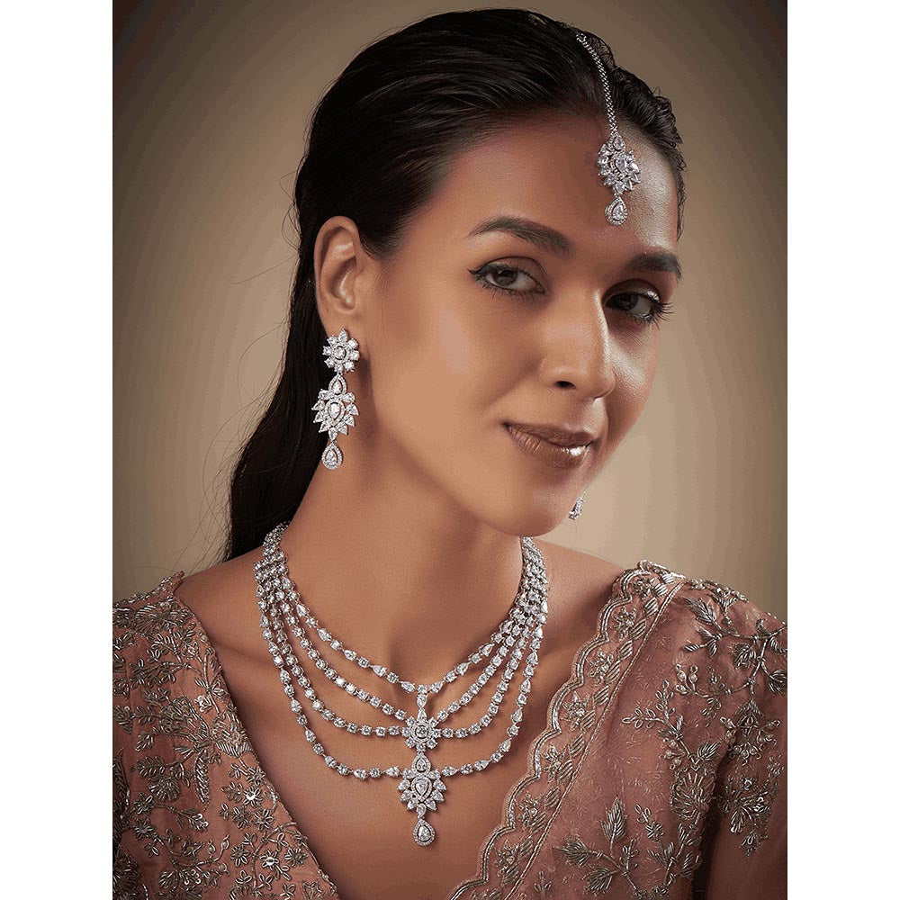 PRIHAN LUXURY White Layered Diamond Jewellery Set