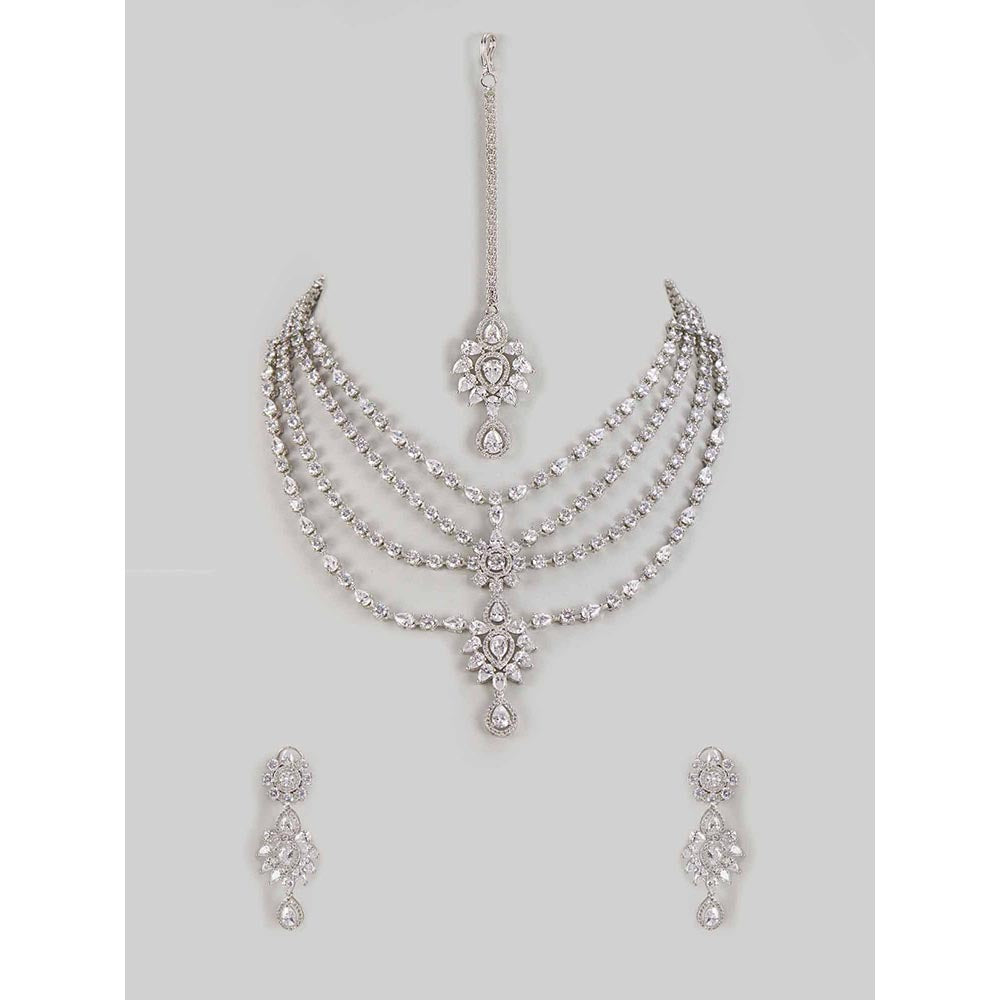 PRIHAN LUXURY White Layered Diamond Jewellery Set