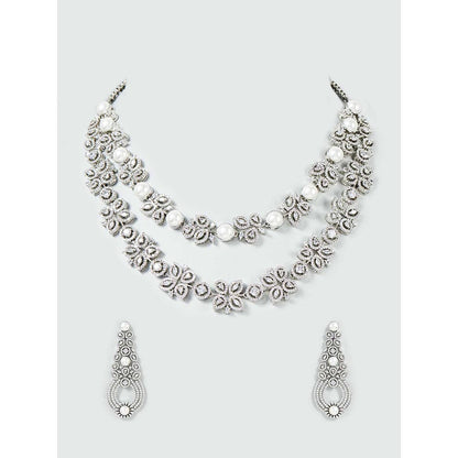 PRIHAN LUXURY White Symphony Of Pearls Diamonds Jewellery Set
