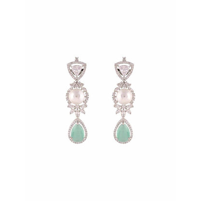 PRIHAN LUXURY White & Green Pearls Jewellery Set