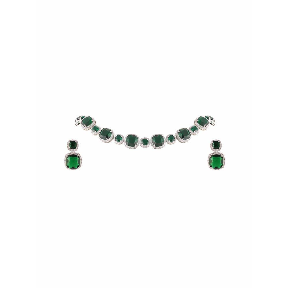 PRIHAN LUXURY Green & White Emeralds String Jewellery Set