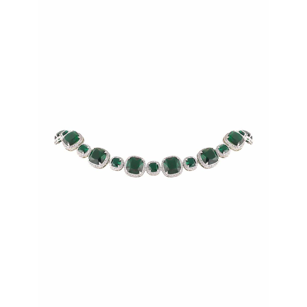 PRIHAN LUXURY Green & White Emeralds String Jewellery Set