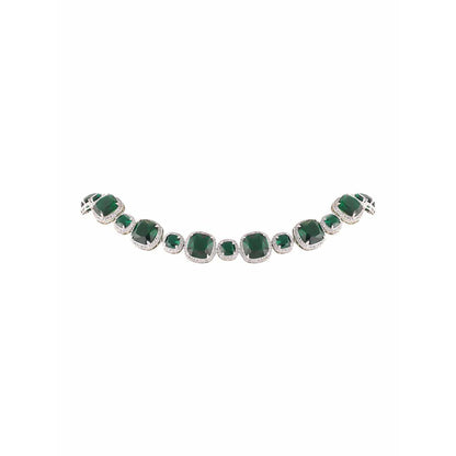 PRIHAN LUXURY Green & White Emeralds String Jewellery Set