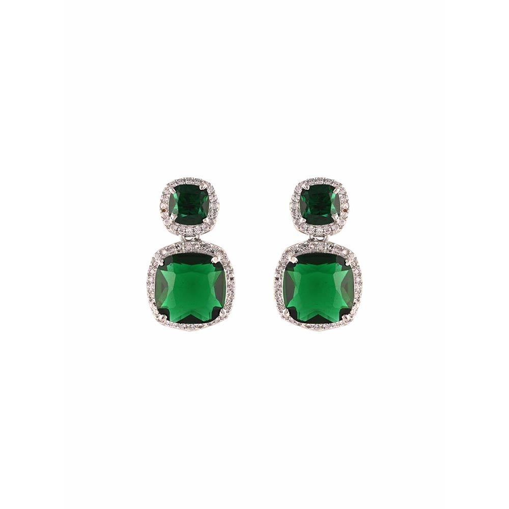 PRIHAN LUXURY Green & White Emeralds String Jewellery Set