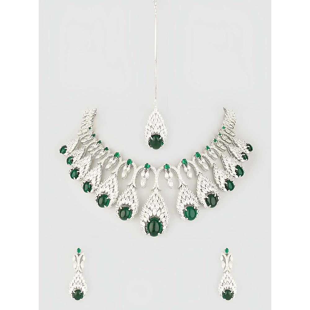 PRIHAN LUXURY White & Green Goddess Jewellery Set