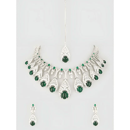 PRIHAN LUXURY White & Green Goddess Jewellery Set
