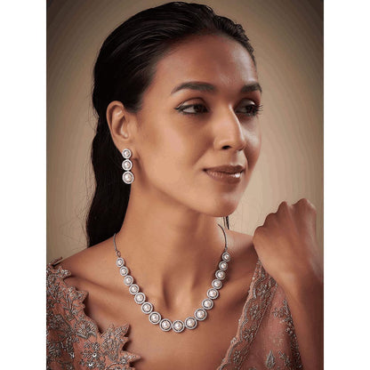 PRIHAN LUXURY White Pearly Diamond Jewellery Set