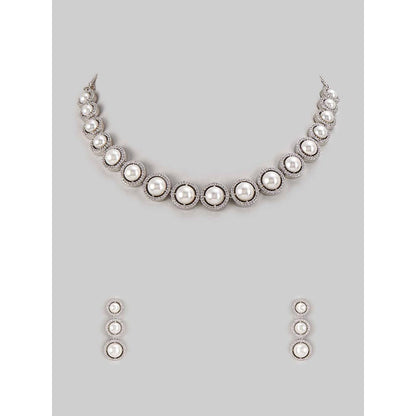 PRIHAN LUXURY White Pearly Diamond Jewellery Set
