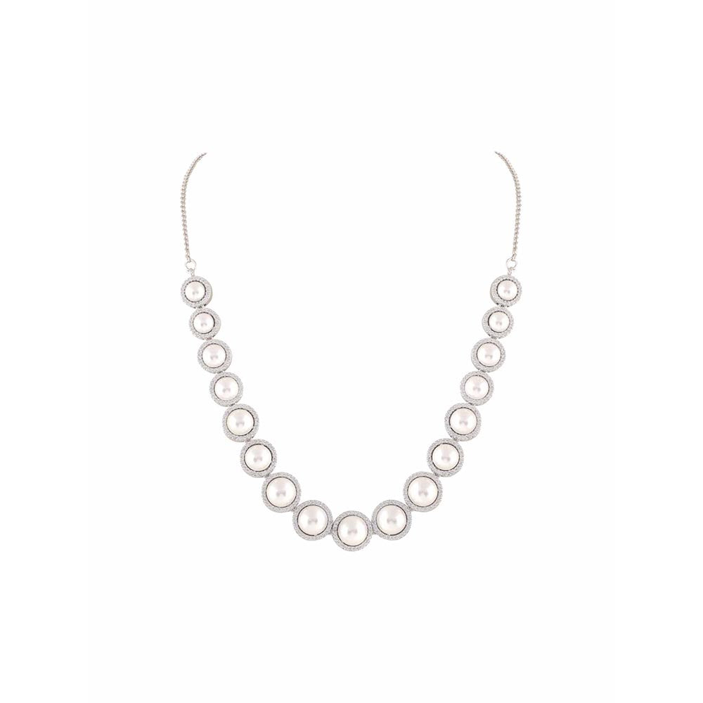PRIHAN LUXURY White Pearly Diamond Jewellery Set