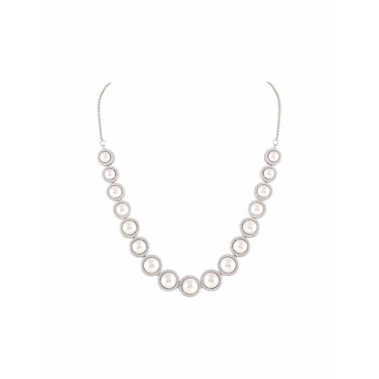 PRIHAN LUXURY White Pearly Diamond Jewellery Set