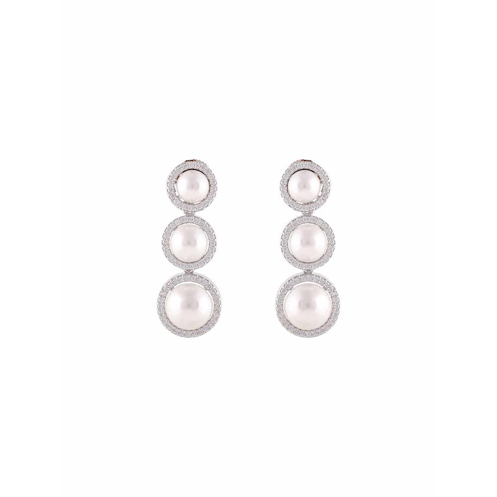 PRIHAN LUXURY White Pearly Diamond Jewellery Set