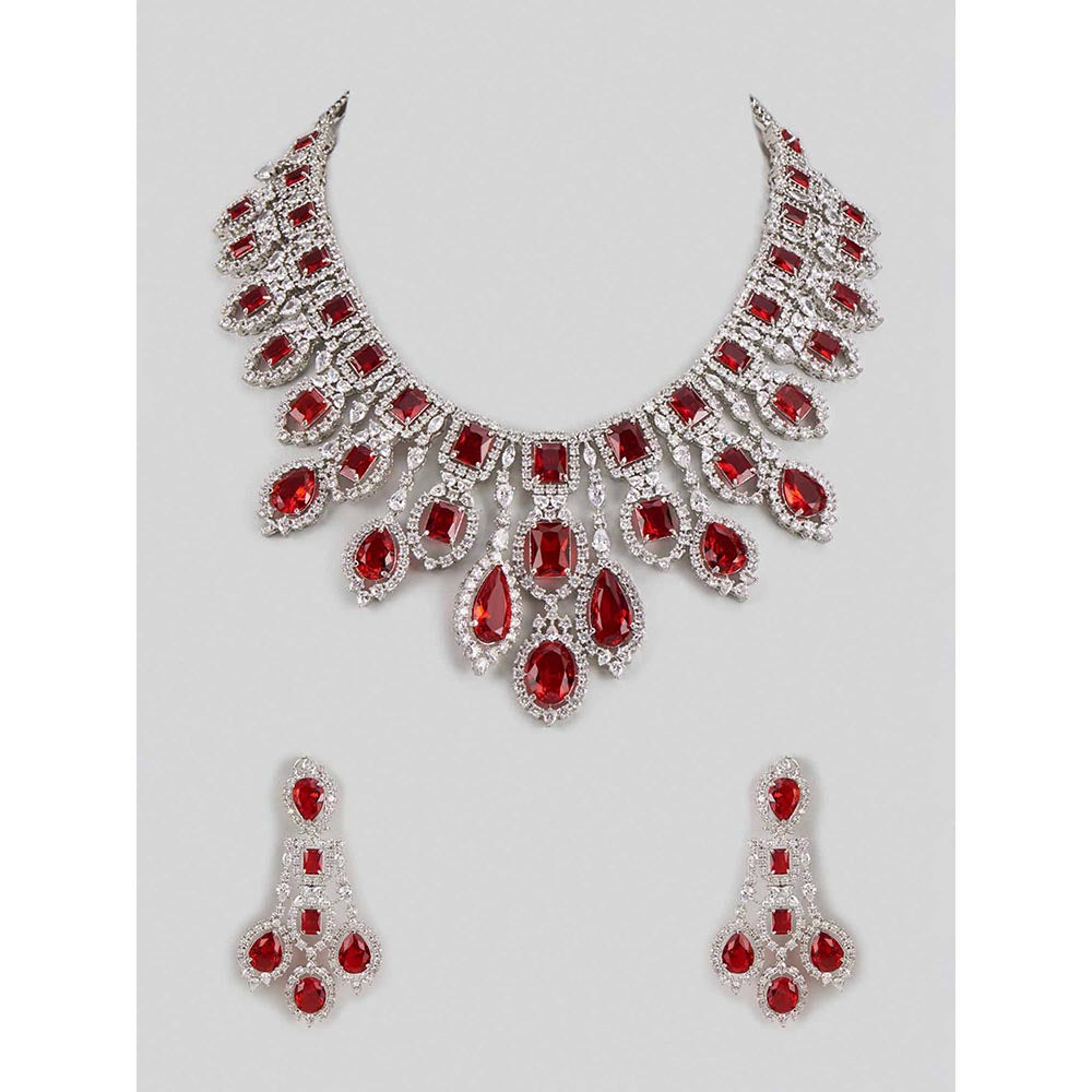 PRIHAN LUXURY White & Red Shimmering Ruby Delight Jewellery Set