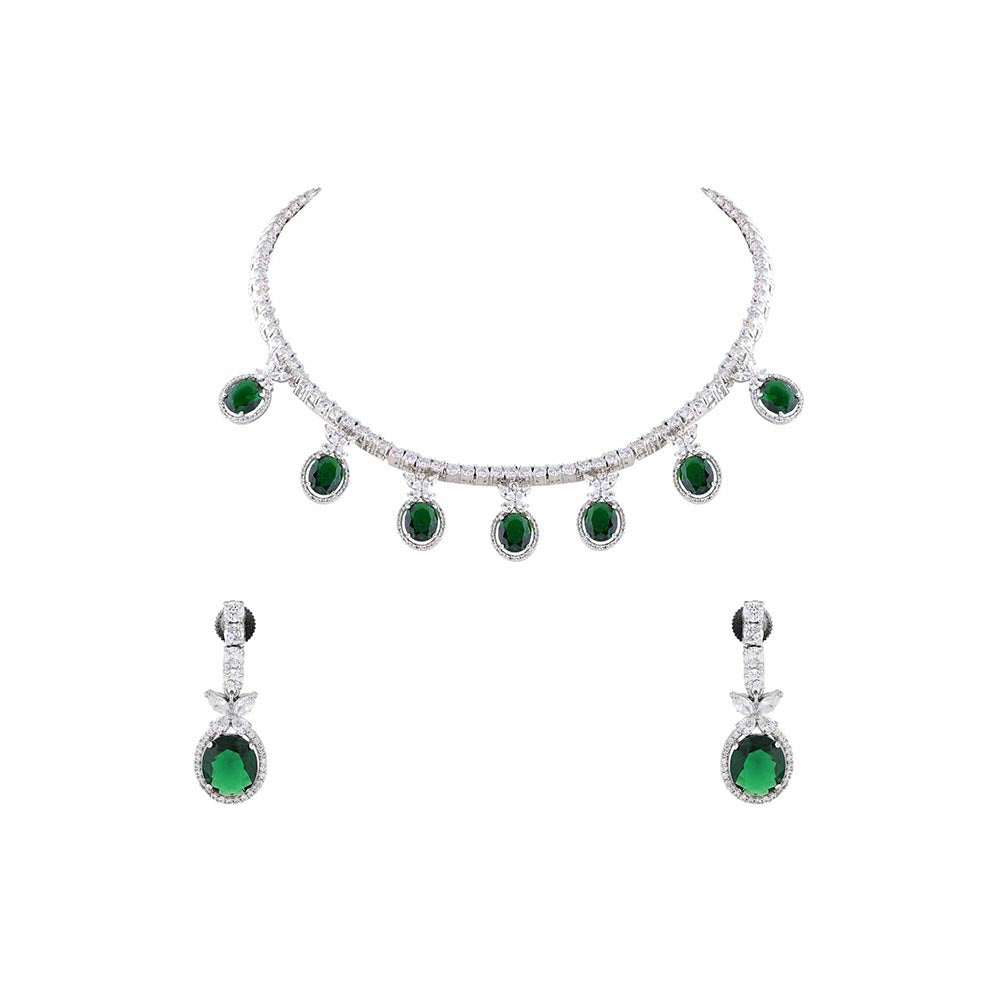 PRIHAN LUXURY White & Green Emerald Enchantment Jewellery Set