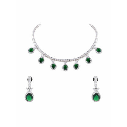 PRIHAN LUXURY White & Green Emerald Enchantment Jewellery Set