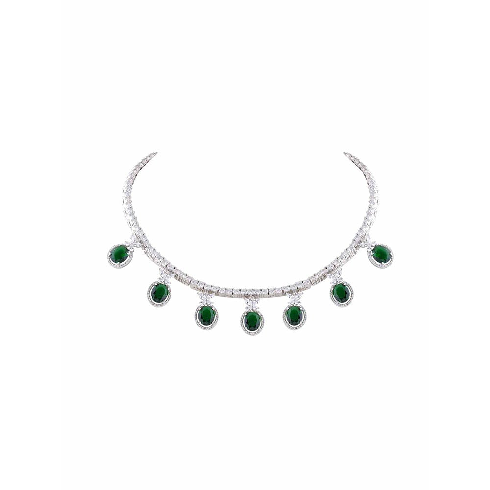 PRIHAN LUXURY White & Green Emerald Enchantment Jewellery Set