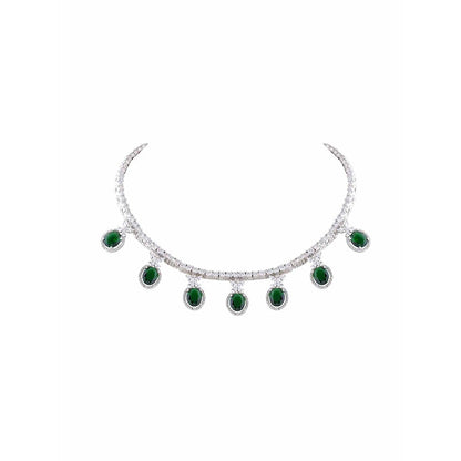 PRIHAN LUXURY White & Green Emerald Enchantment Jewellery Set