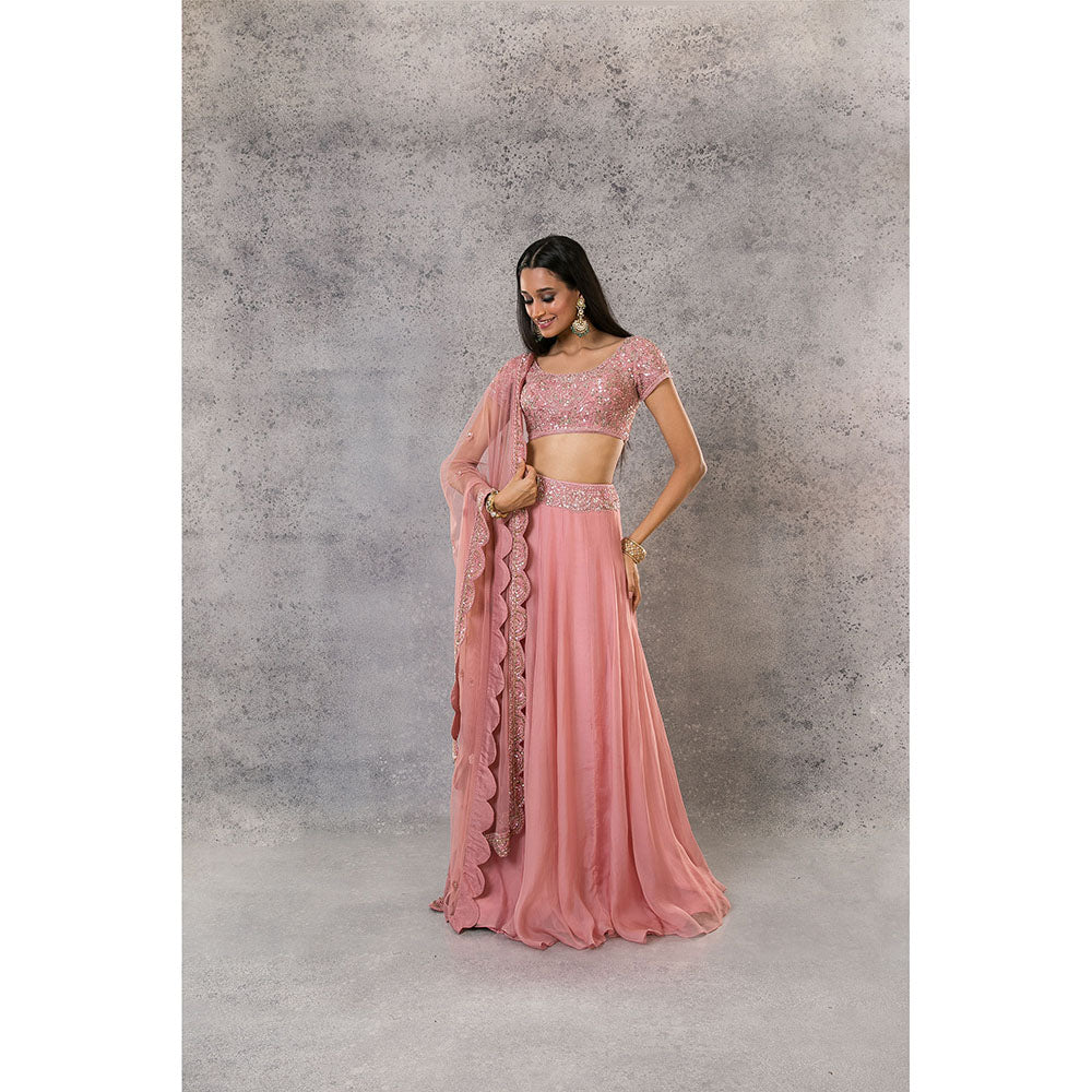Pritika Vora Onion Pink Lehenga with Scallop Dupatta & Blouse (Set of 3)