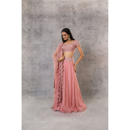 Pritika Vora Onion Pink Lehenga with Scallop Dupatta & Blouse (Set of 3)