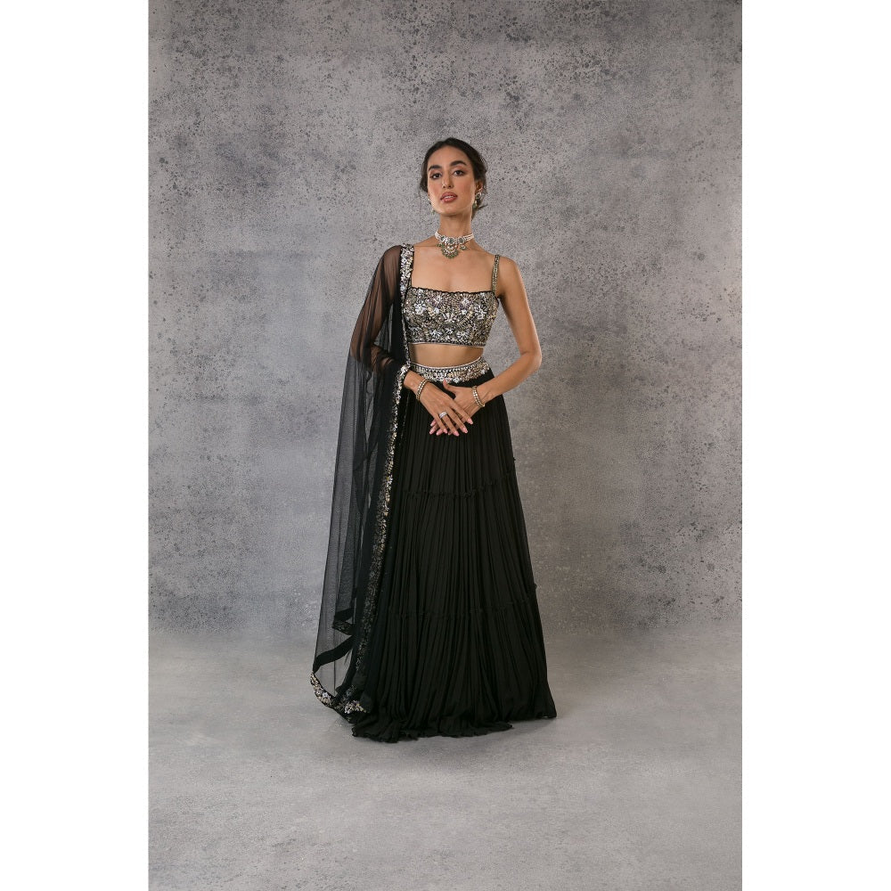 Pritika Vora Black Thread Work Lehenga with Blouse & Dupatta (Set of 3)
