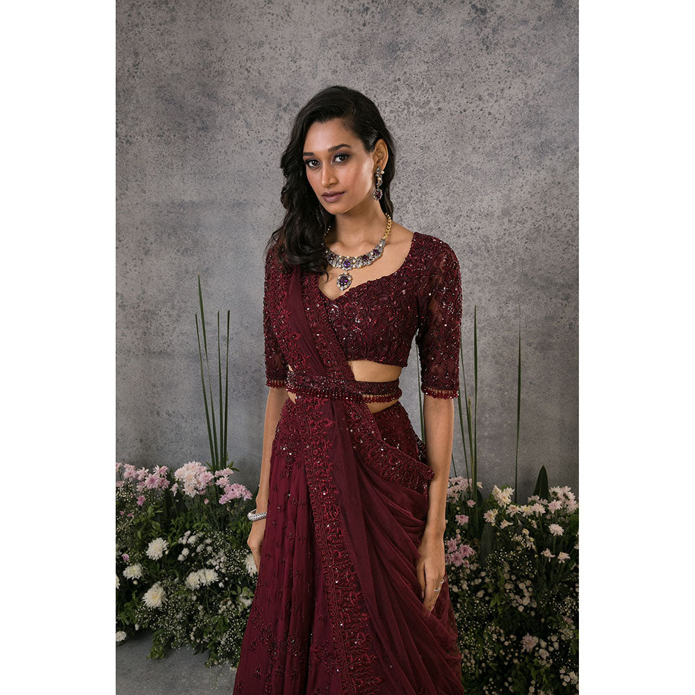 Pritika Vora Rosewood Lehenga with Blouse - Dupatta & Tassel Belt (Set of 3)