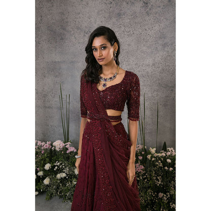 Pritika Vora Rosewood Lehenga with Blouse - Dupatta & Tassel Belt (Set of 3)