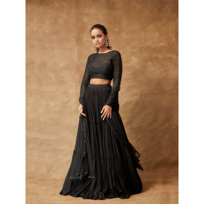 Pritika Vora All Black Hand Embroidered Lehenga with Blouse & Dupatta (Set of 3)