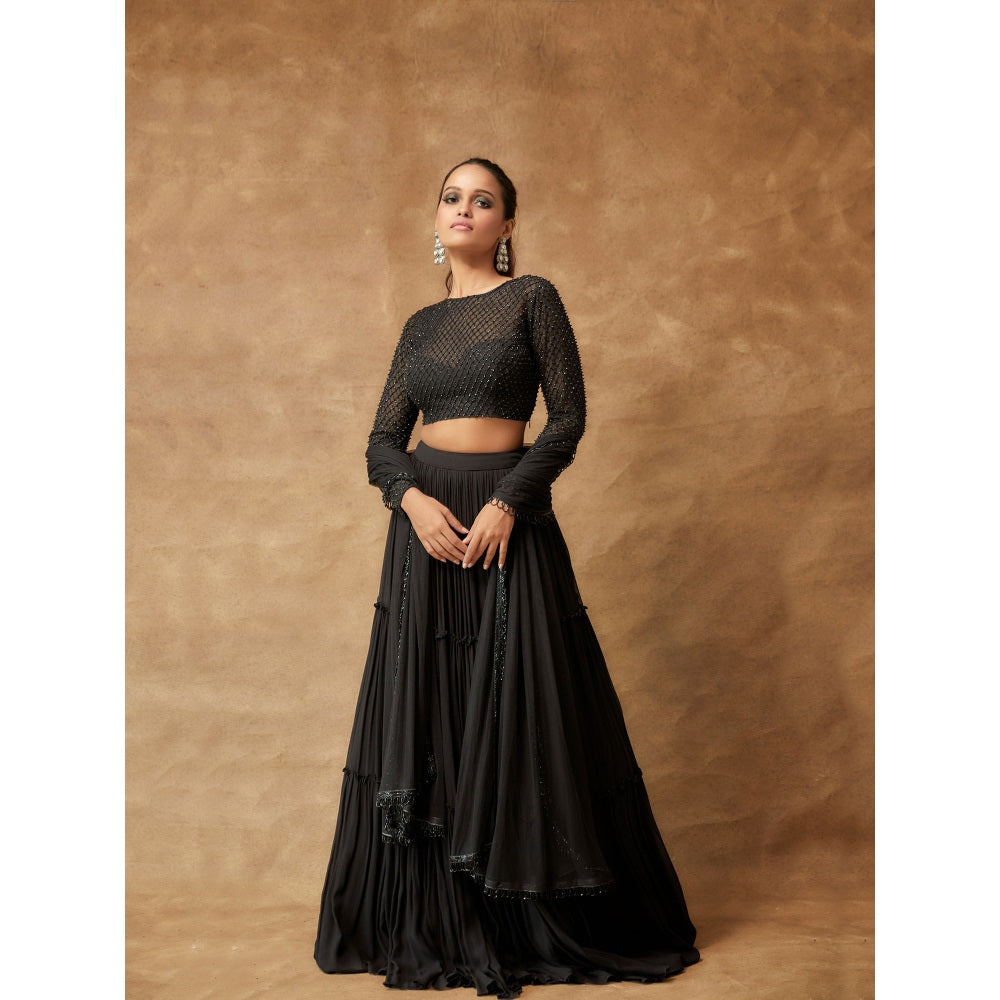 Pritika Vora All Black Hand Embroidered Lehenga with Blouse & Dupatta (Set of 3)