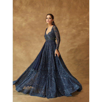 Pritika Vora Midnight Blue Full Sleeve Corset Style Anarkali with Dupatta & Belt (Set of 3)
