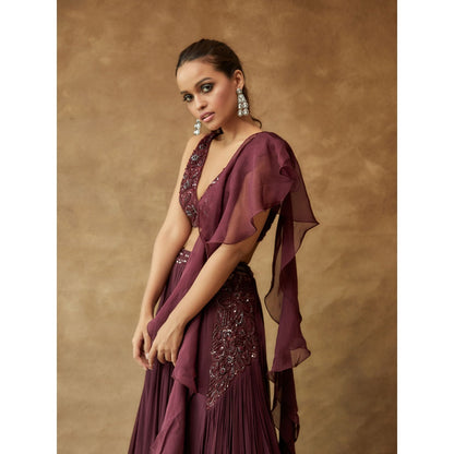Pritika Vora Burgundy Lehenga with Hand Embroidered with Blouse & Dupatta (Set of 3)