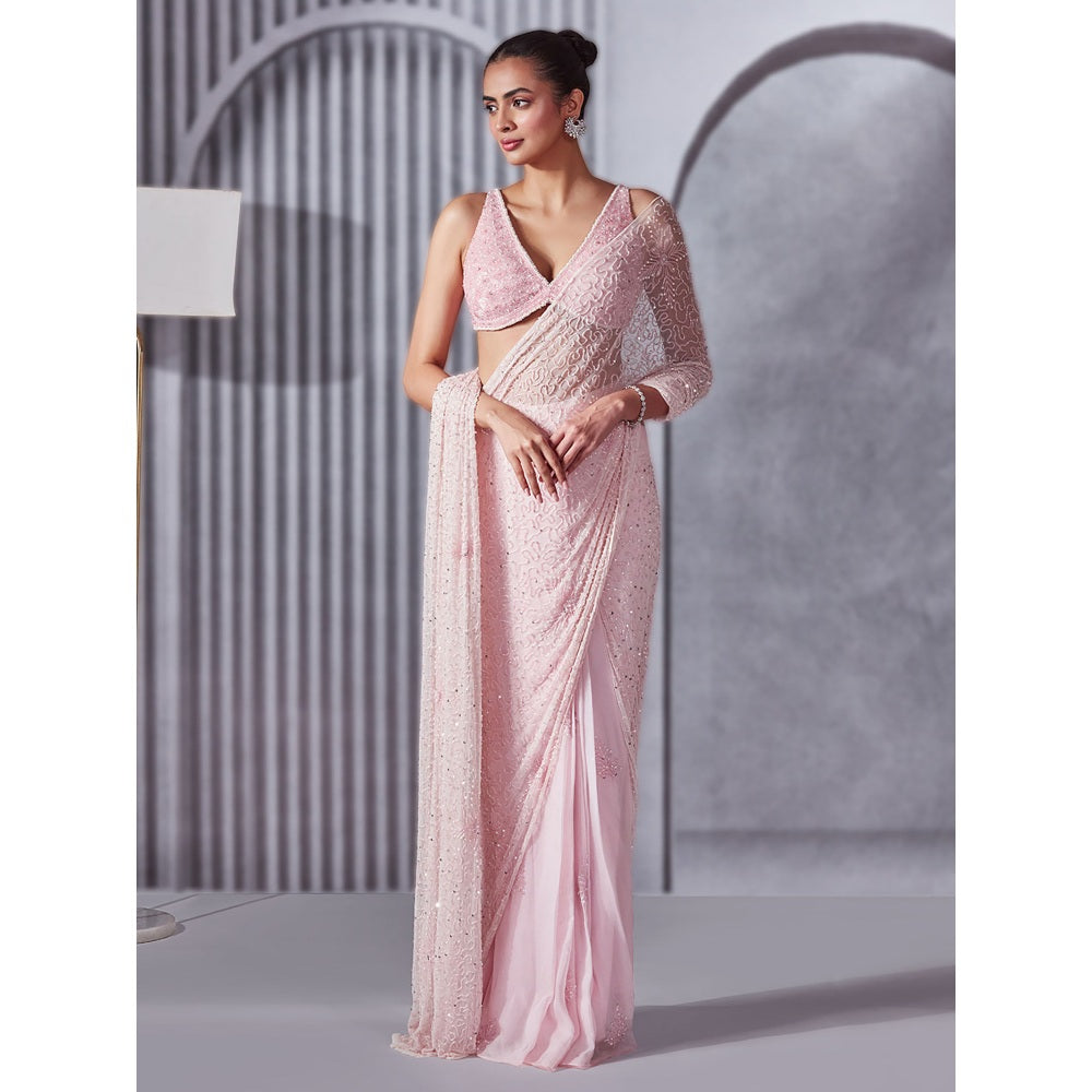 Pritika Vora Pastel Pink Pre Draped Saree with Blouse with Stitched