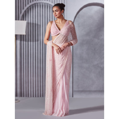 Pritika Vora Pastel Pink Pre Draped Saree with Blouse with Stitched