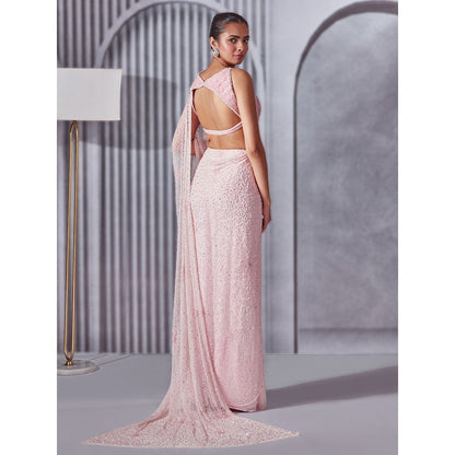 Pritika Vora Pastel Pink Pre Draped Saree with Blouse with Stitched