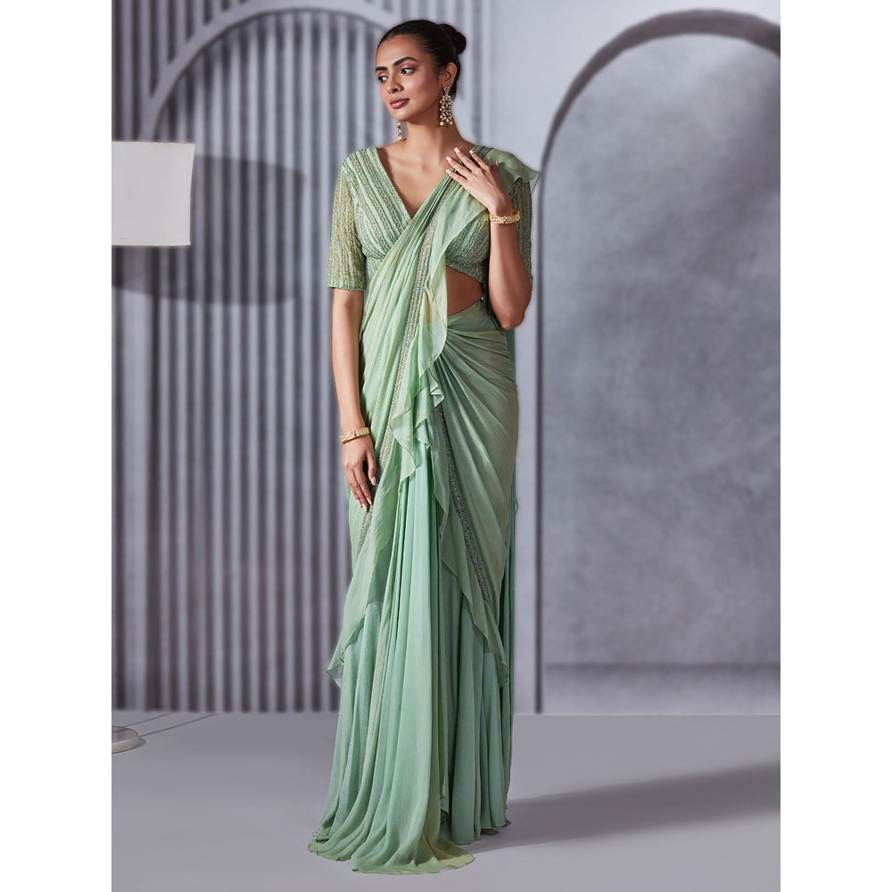 Pritika Vora Pistachio Pre Draped Ruffle Saree with Stitched