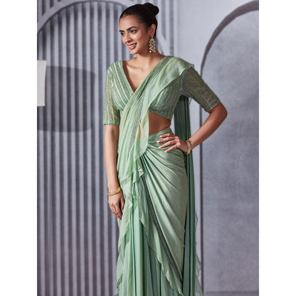 Pritika Vora Pistachio Pre Draped Ruffle Saree with Stitched
