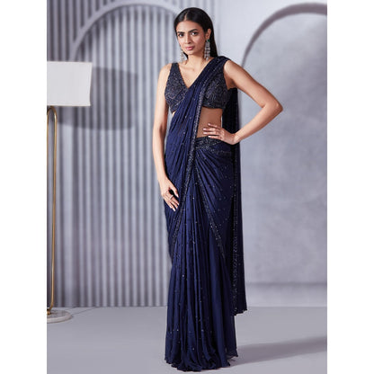 Pritika Vora Midnight Blue Sequin Saree with Blouse with Stitched