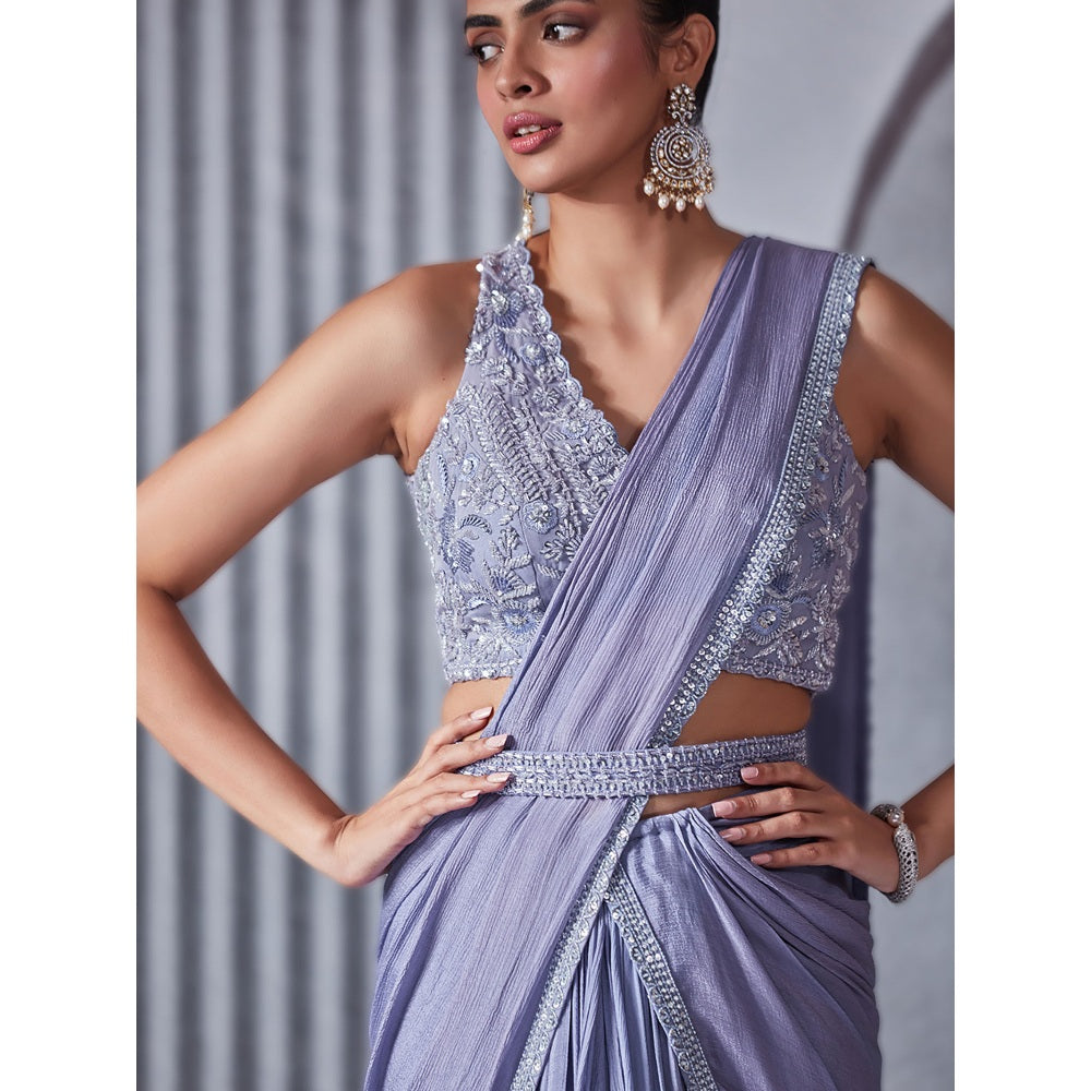 Pritika Vora Periwinkle Layered Saree with Blouse & Blet with Stitched