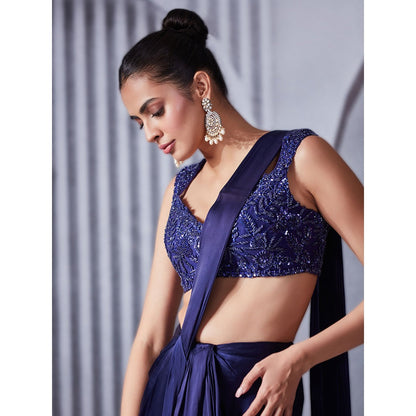 Pritika Vora Indigo Saree with Blouse with Stitched