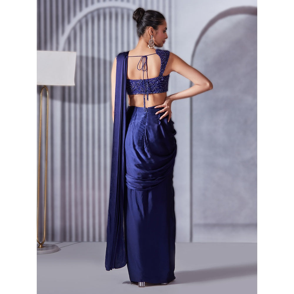 Pritika Vora Indigo Saree with Blouse with Stitched